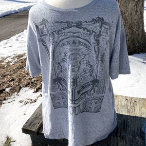 FIFTH SUN XL MENS BURNOUT STYLE ROCK & TOLL LISTEN TO HOUR SOUL T-SHIRT